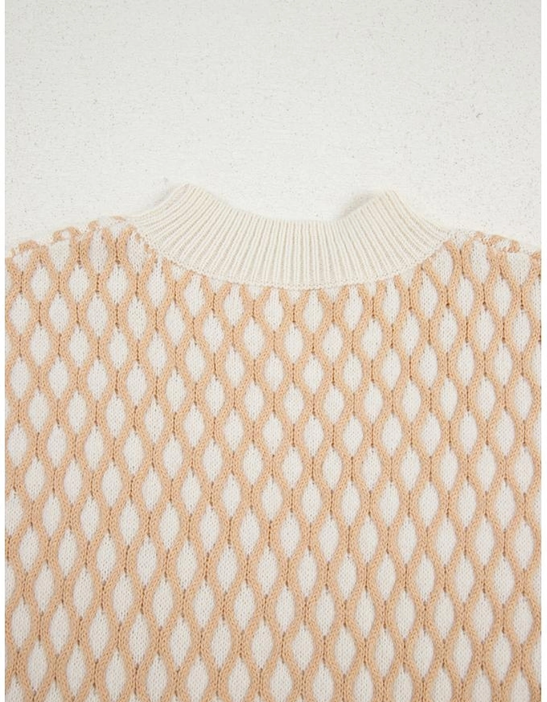 Smoke Gray Rhombus Textured Knit Mock Neck Sweater