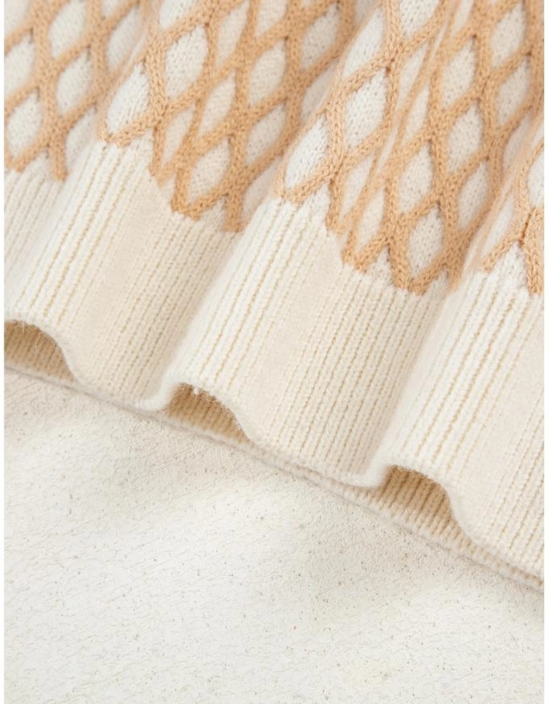 Smoke Gray Rhombus Textured Knit Mock Neck Sweater