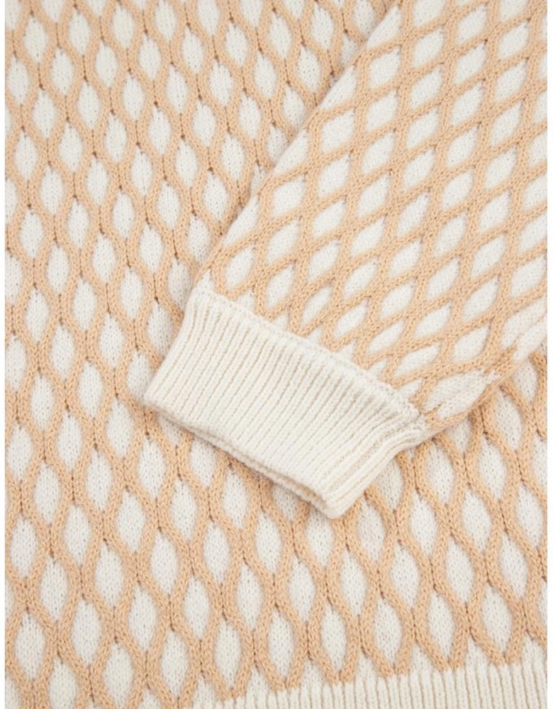 Smoke Gray Rhombus Textured Knit Mock Neck Sweater