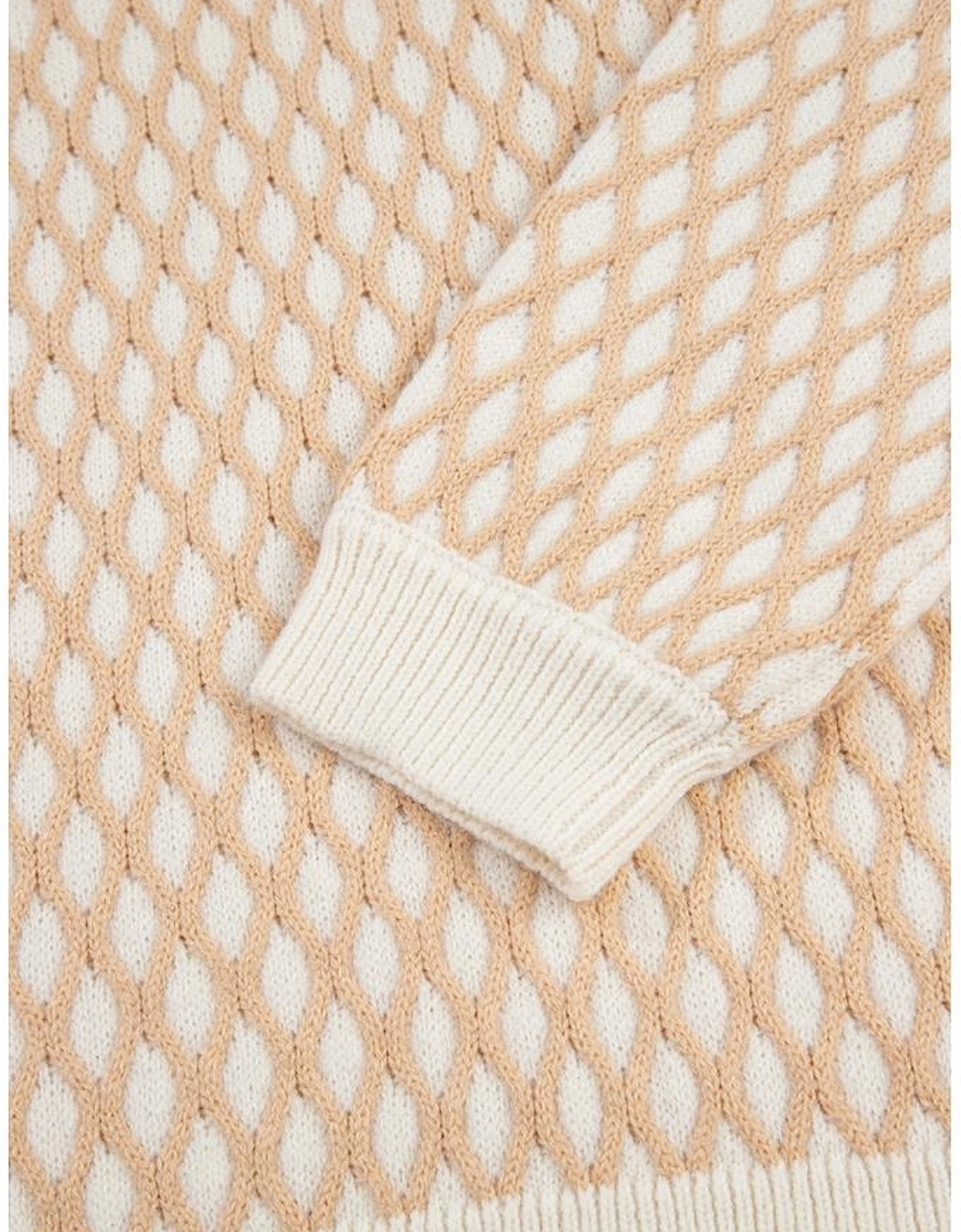 Smoke Gray Rhombus Textured Knit Mock Neck Sweater