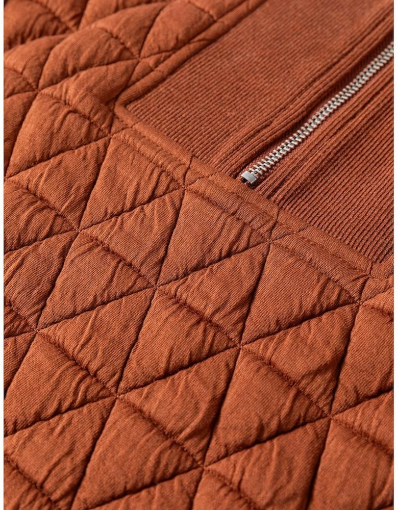 Straw Yellow Geometric Quilted Half Zipped Loose Sweatshirt