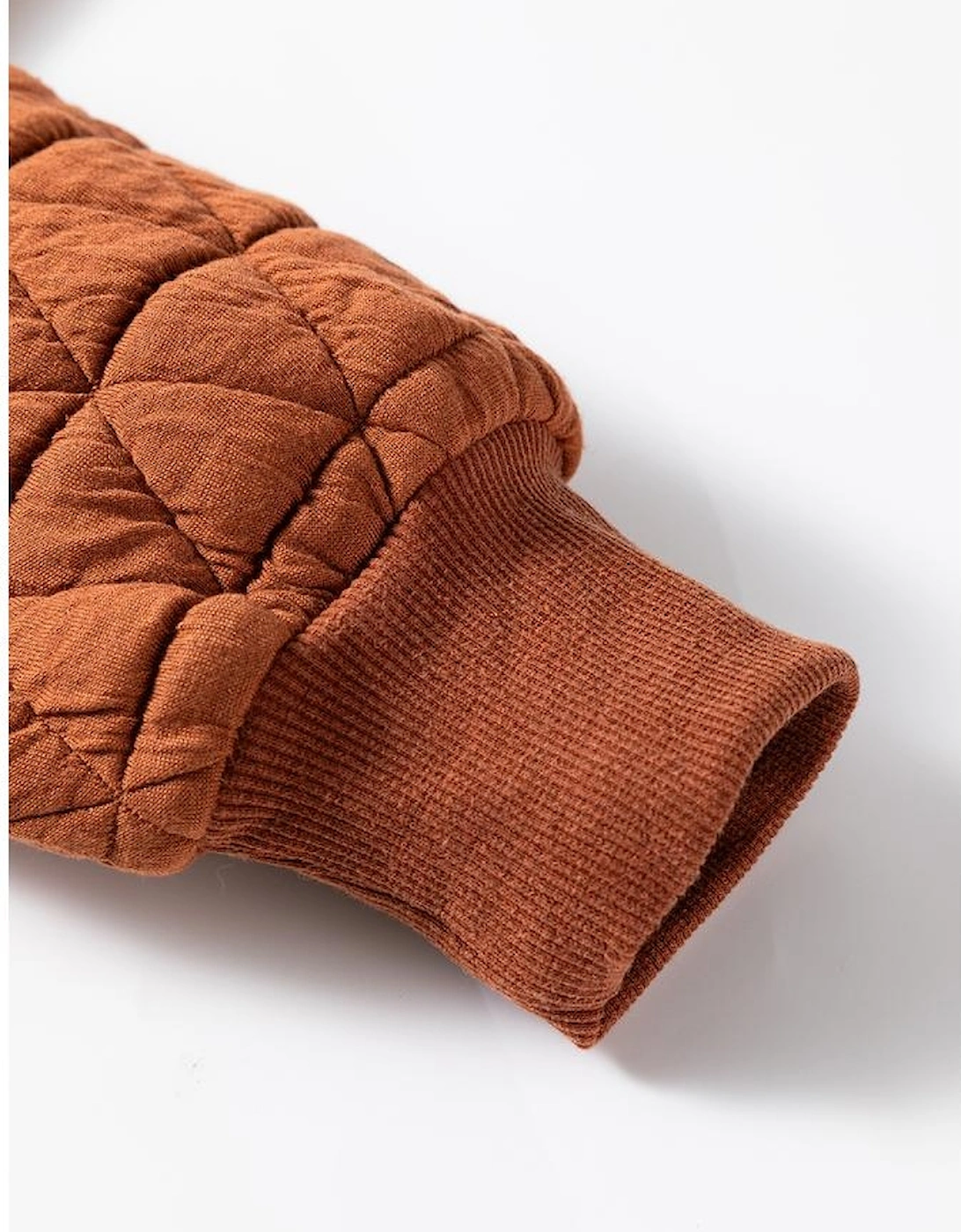 Straw Yellow Geometric Quilted Half Zipped Loose Sweatshirt