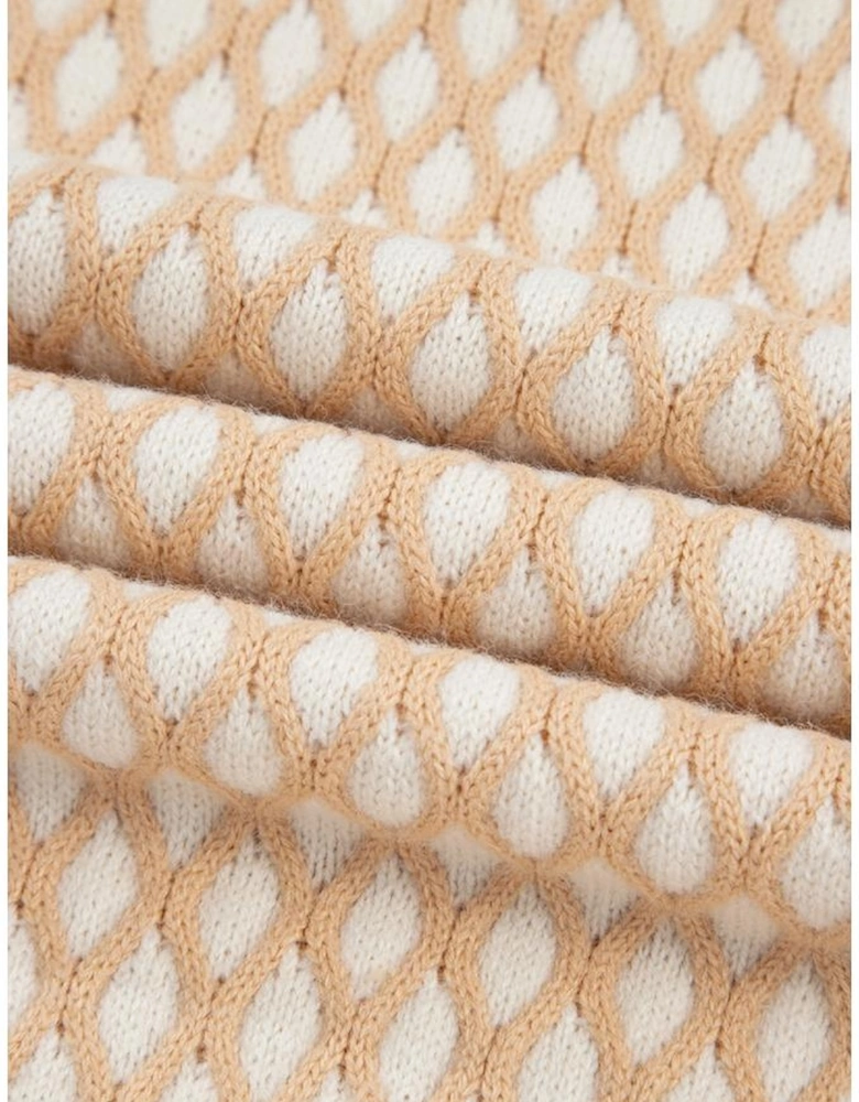 Smoke Gray Rhombus Textured Knit Mock Neck Sweater