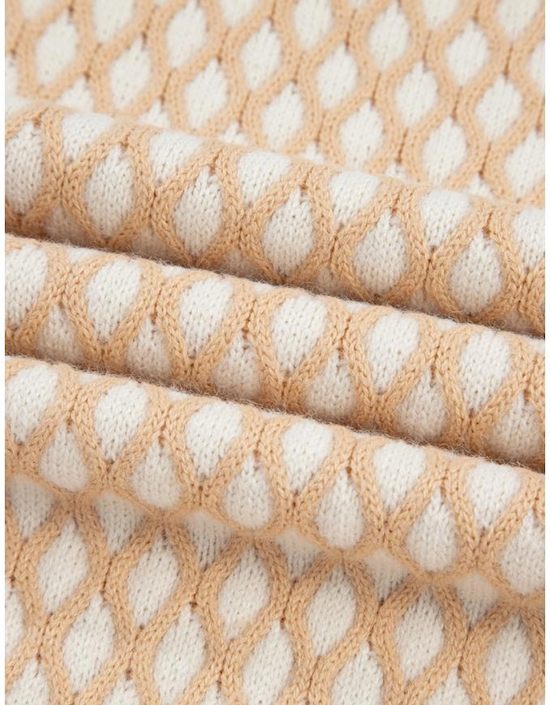 Smoke Gray Rhombus Textured Knit Mock Neck Sweater