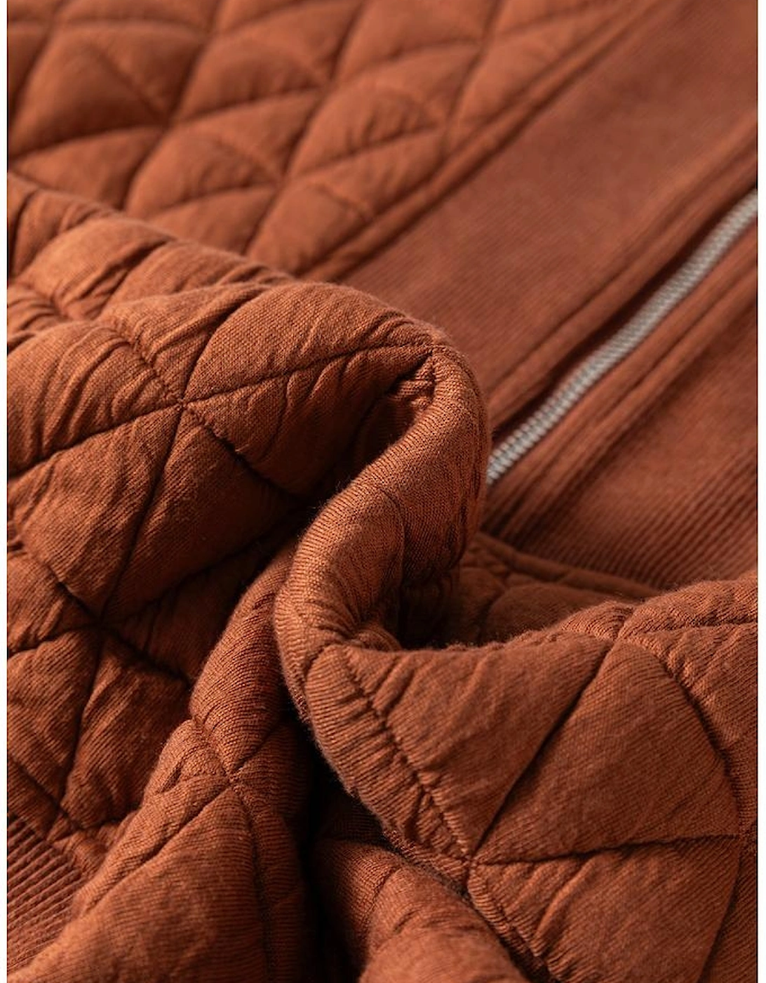 Straw Yellow Geometric Quilted Half Zipped Loose Sweatshirt