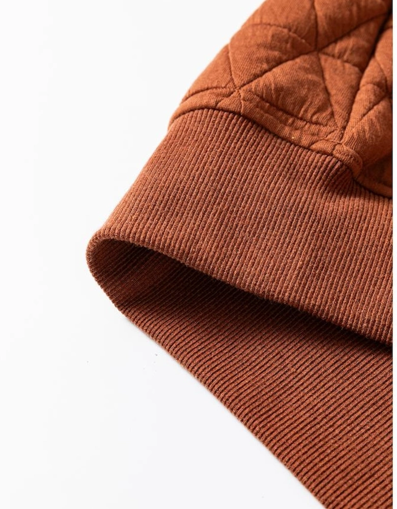 Straw Yellow Geometric Quilted Half Zipped Loose Sweatshirt