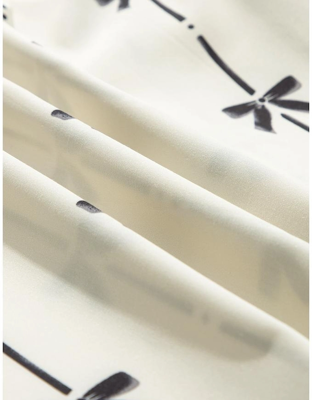 Beige Bow Printed Ruffled Bubble Sleeve Tied Notched V Neck Blouse