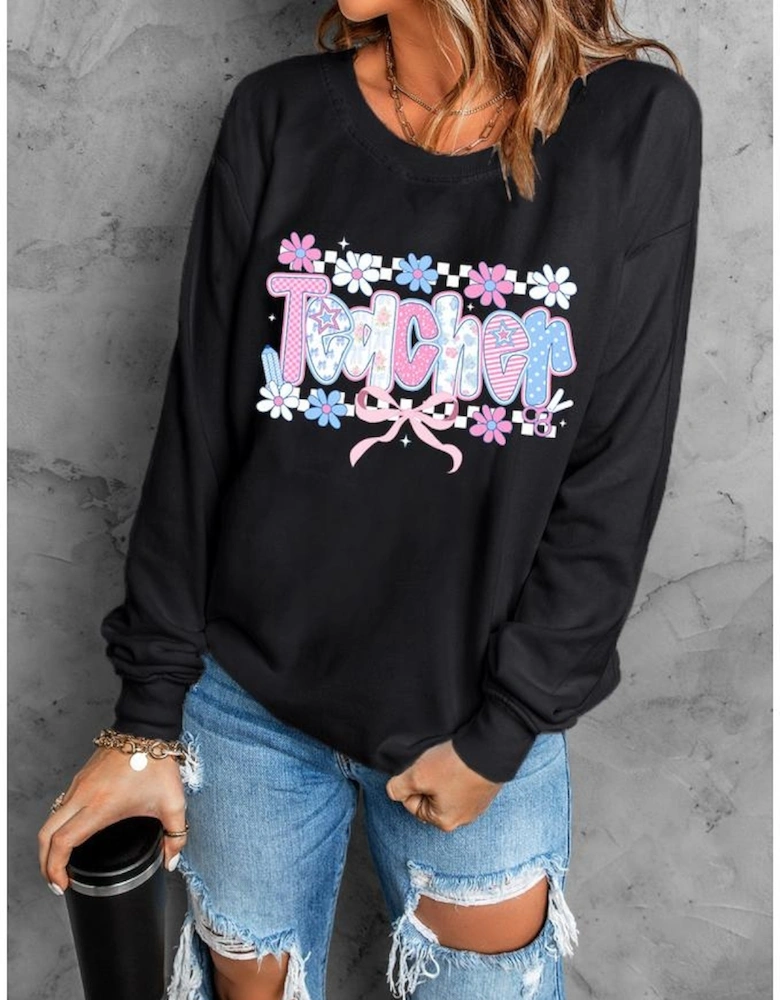Black Custom Teacher Graphic Sweatshirt