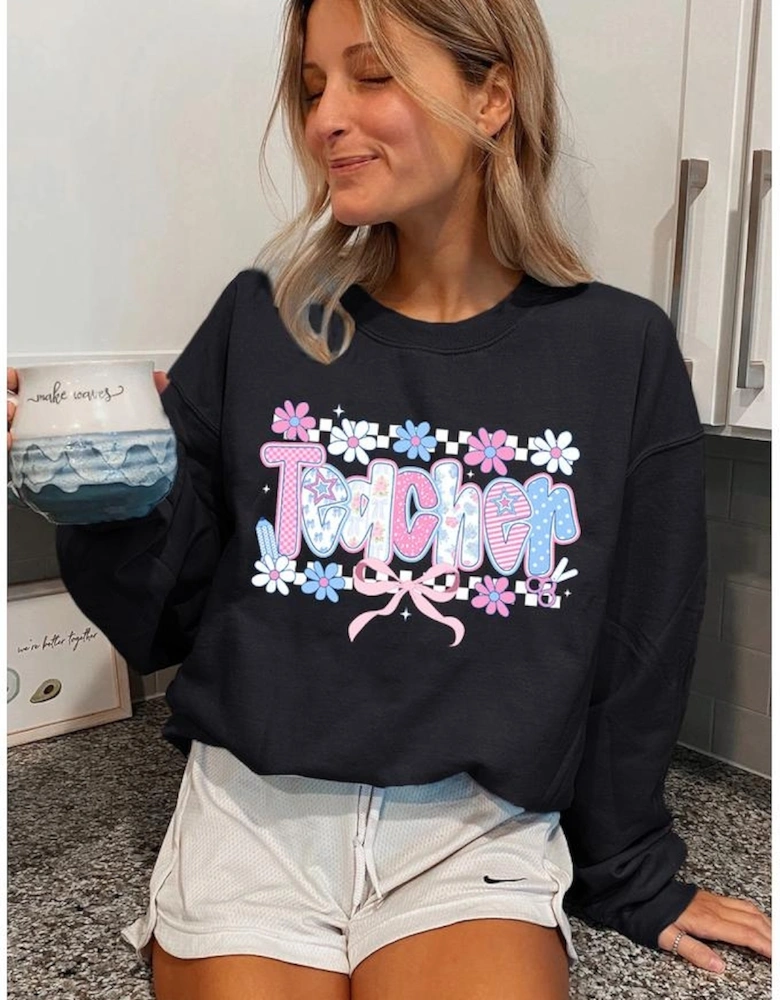 Black Custom Teacher Graphic Sweatshirt