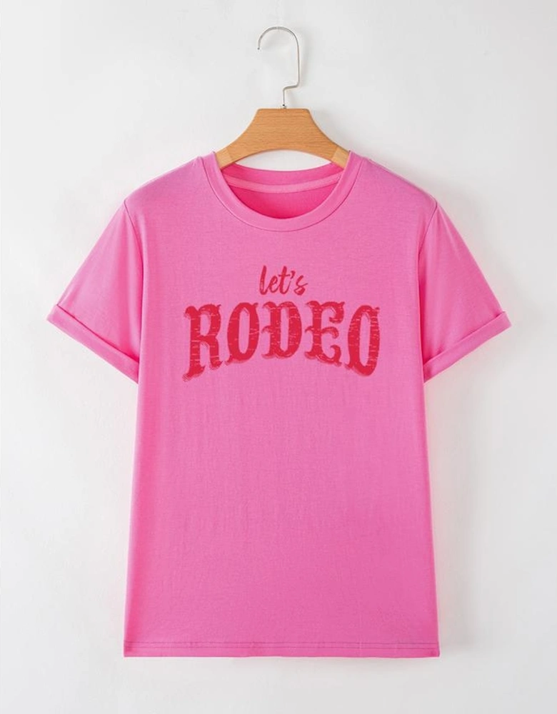 Rose Red Lets Rodeo Crew Neck Graphic Tee