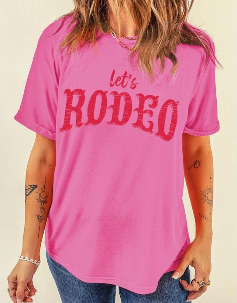 Rose Red Lets Rodeo Crew Neck Graphic Tee