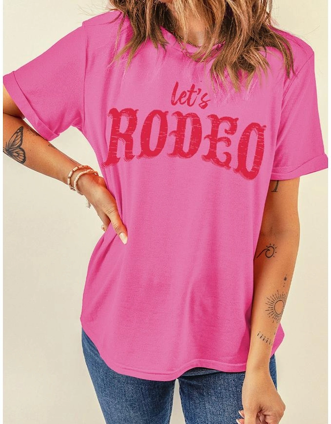 Rose Red Lets Rodeo Crew Neck Graphic Tee