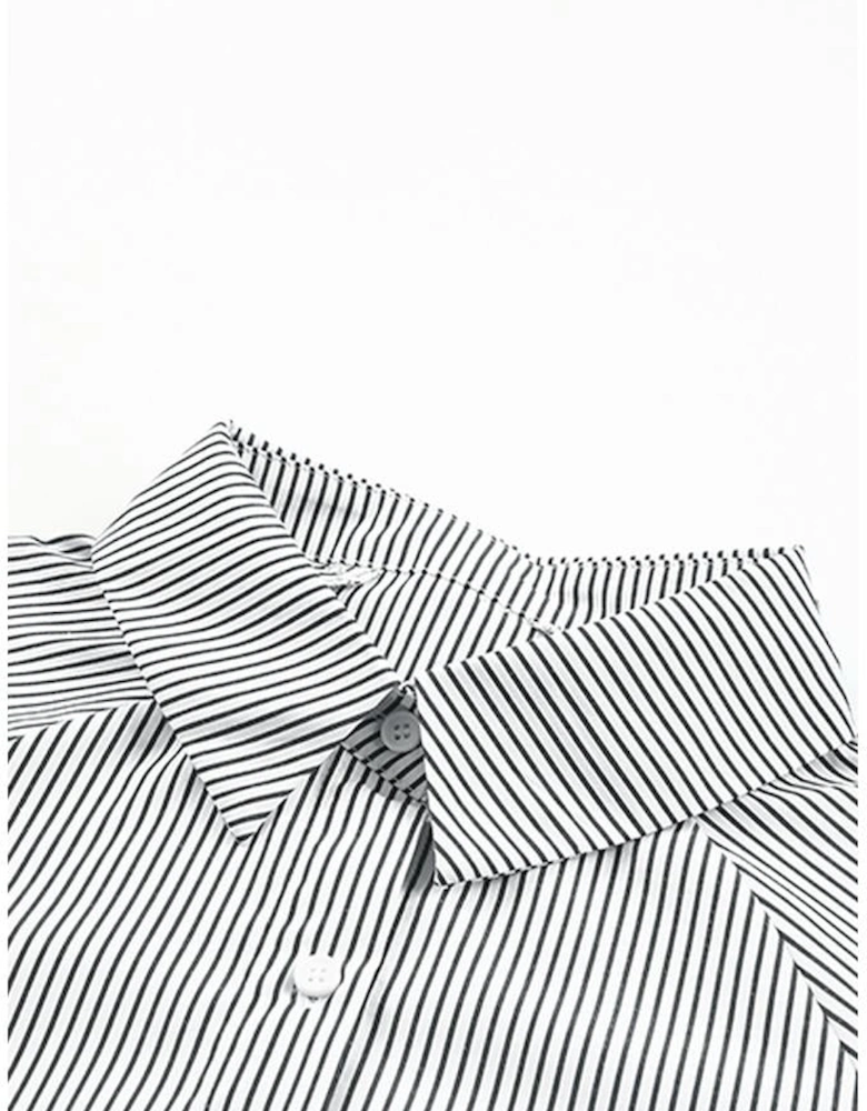 Smocked Cuffed Striped Boyfriend Shirt with Pocket