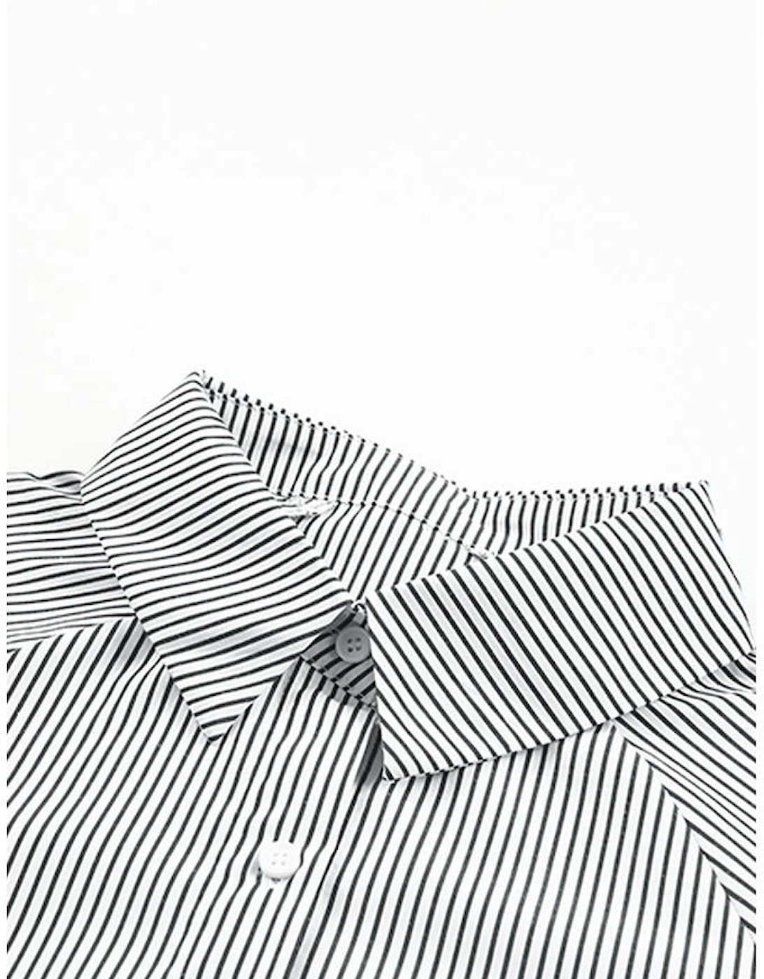 Smocked Cuffed Striped Boyfriend Shirt with Pocket