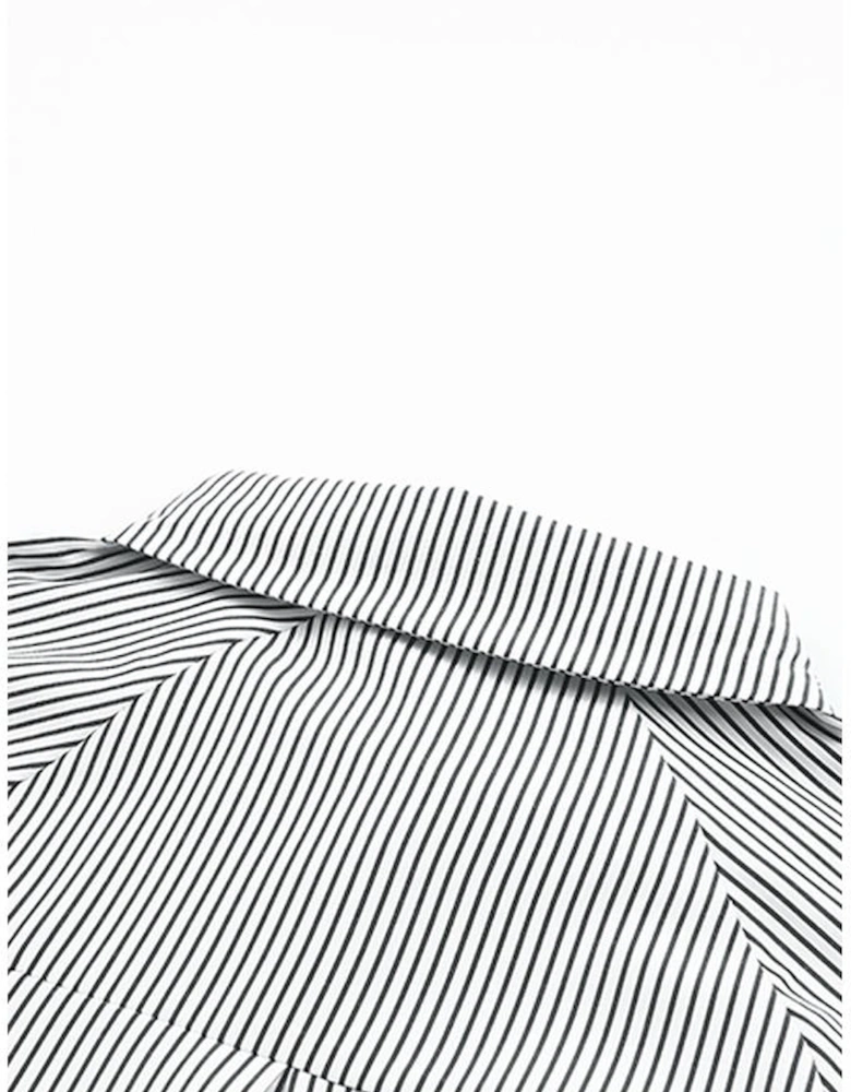 Smocked Cuffed Striped Boyfriend Shirt with Pocket