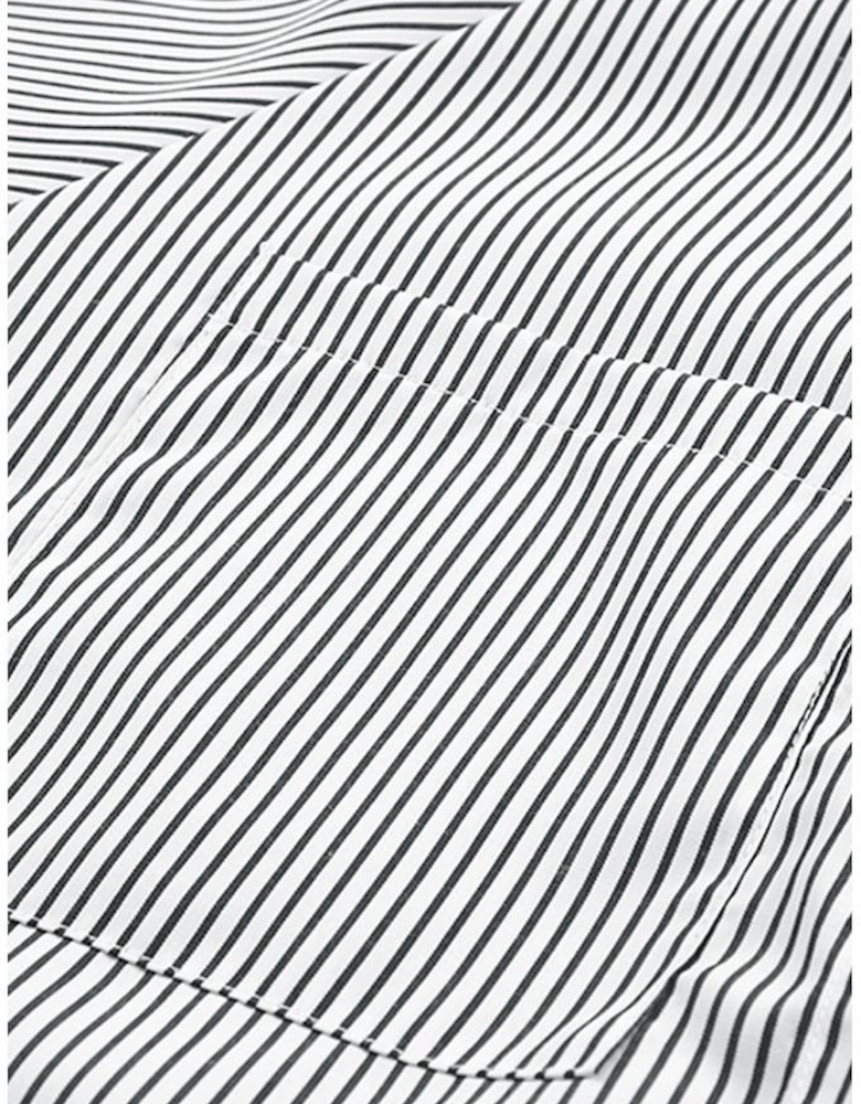 Smocked Cuffed Striped Boyfriend Shirt with Pocket