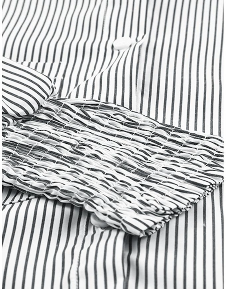 Smocked Cuffed Striped Boyfriend Shirt with Pocket
