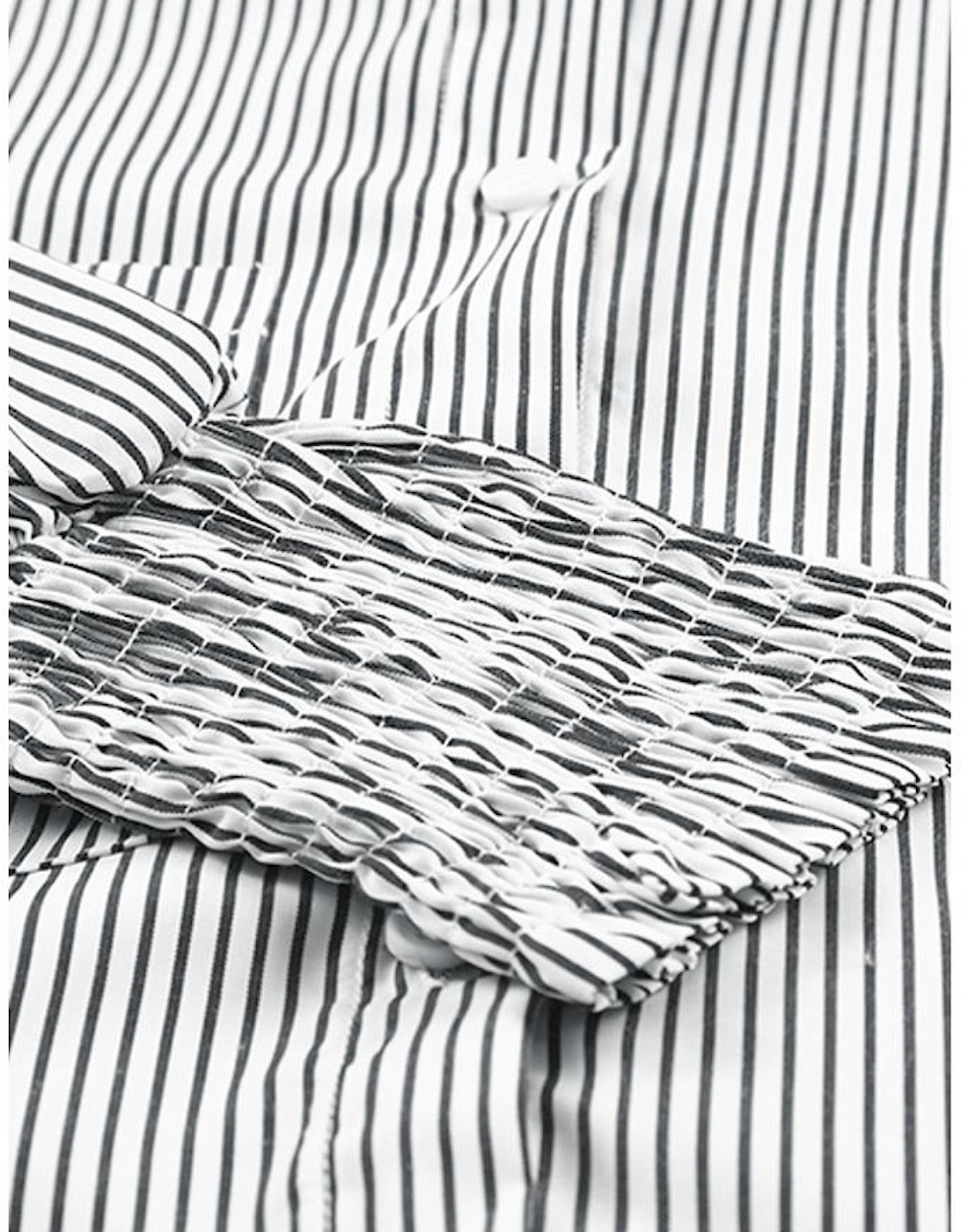 Smocked Cuffed Striped Boyfriend Shirt with Pocket