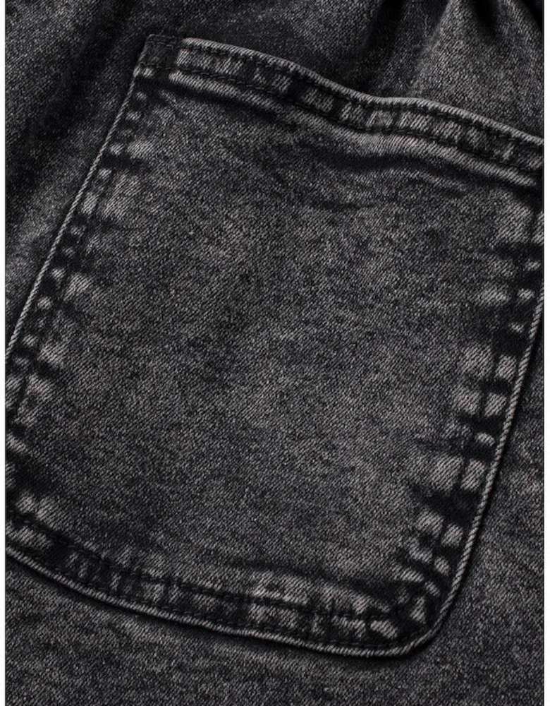 Black Vintage Washed Frilled High Waist Denim Shorts