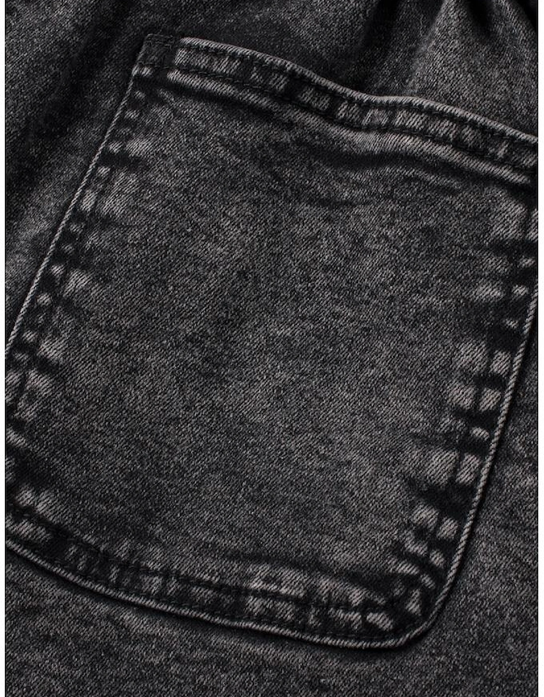 Black Vintage Washed Frilled High Waist Denim Shorts