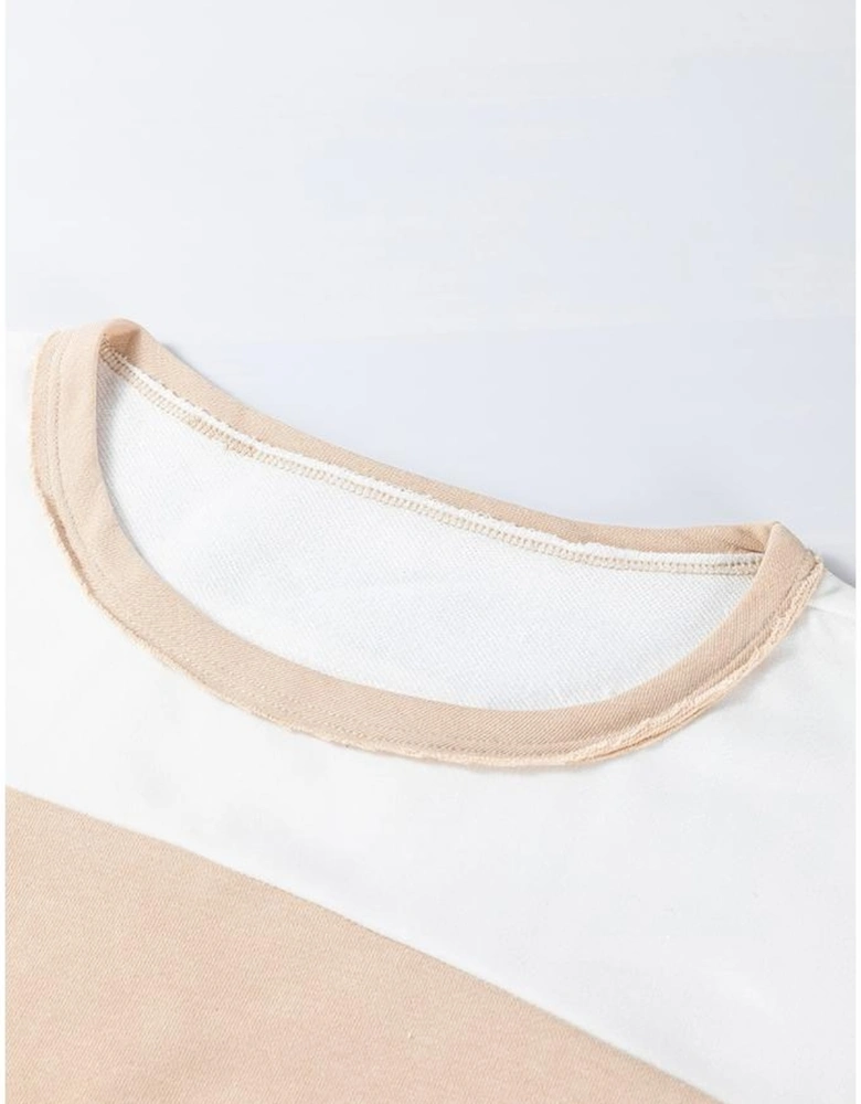 Multicolour Colorblock Patchwork Side Split Tunic T Shirt