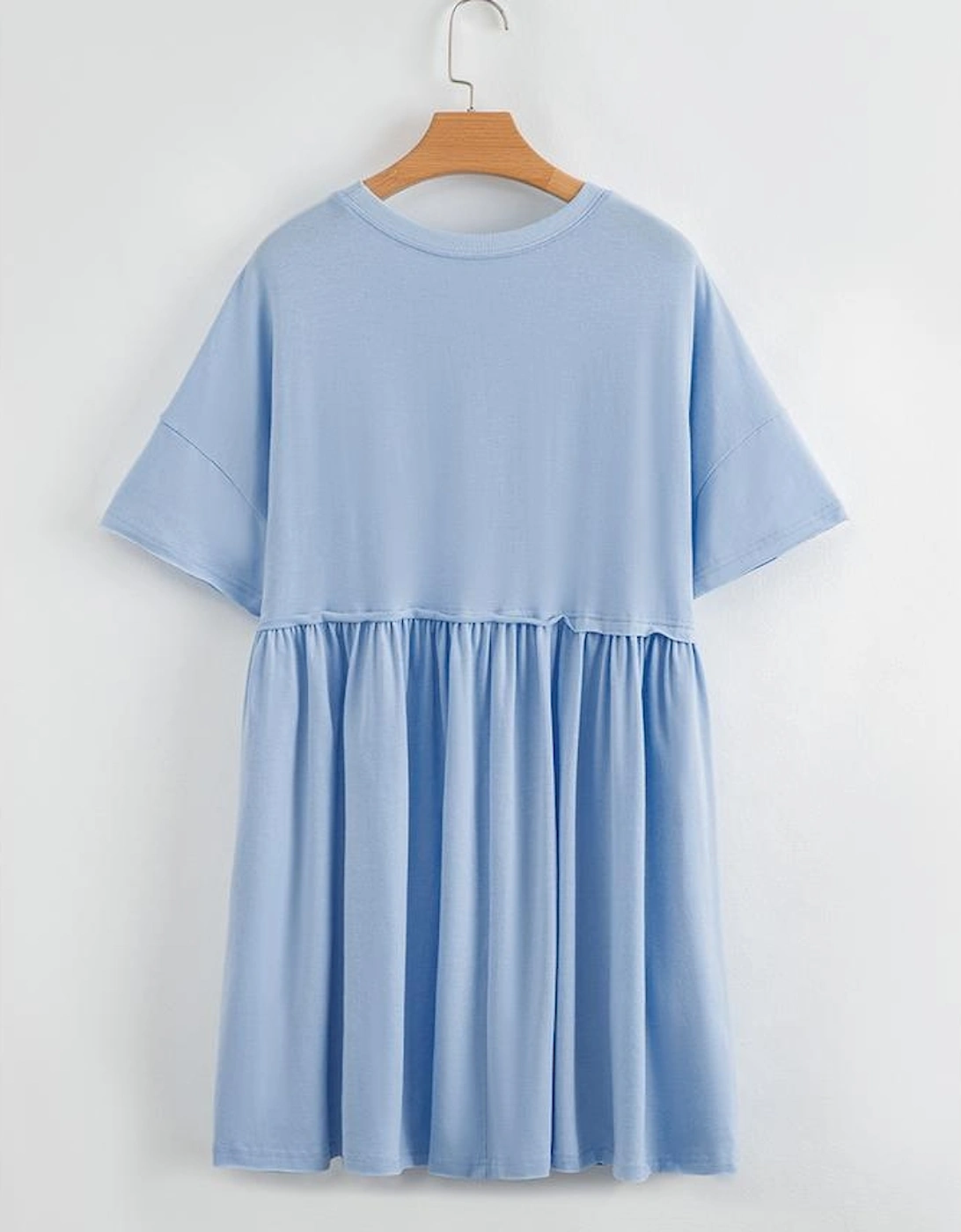 Sky Blue Star and Stripes Sequin Bow Patched T Shirt Babydoll Dress