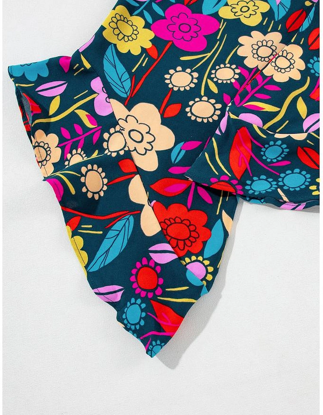 Red Mix Tropical Print Strapless Ruffled Jumpsuit