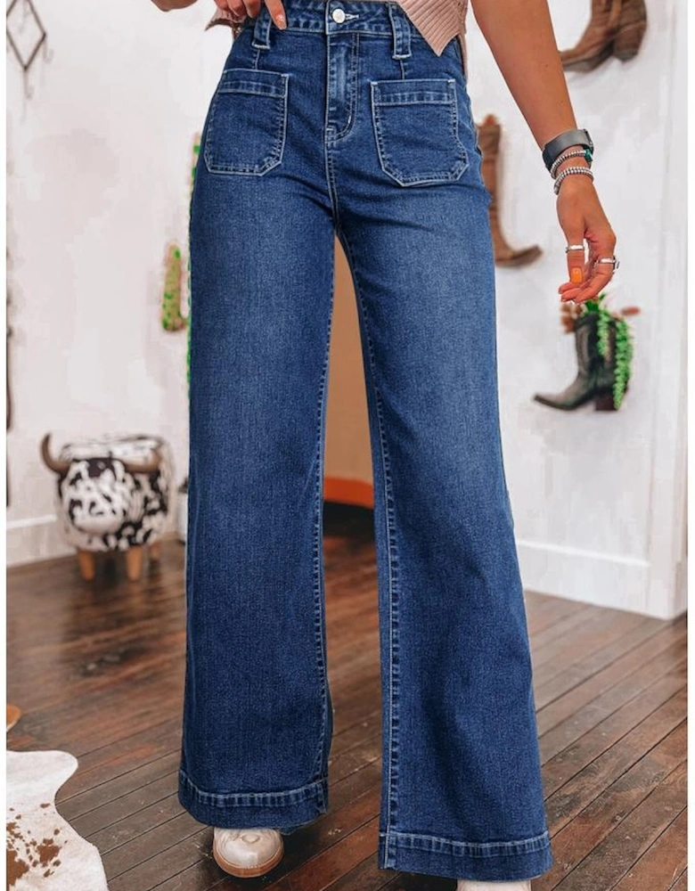 Sail Blue Wide Leg Pocketed High Waist Jeans