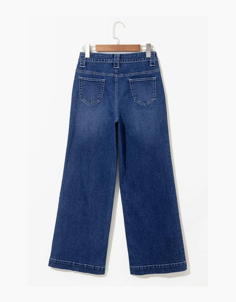 Sail Blue Wide Leg Pocketed High Waist Jeans