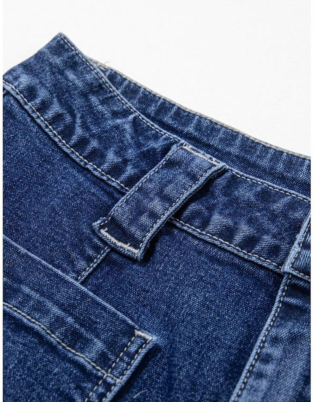 Sail Blue Wide Leg Pocketed High Waist Jeans