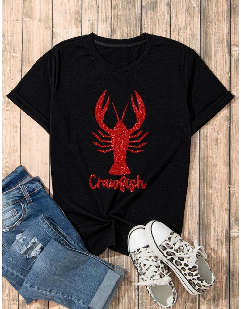 Black Shimmering Crawfish Graphic Tee