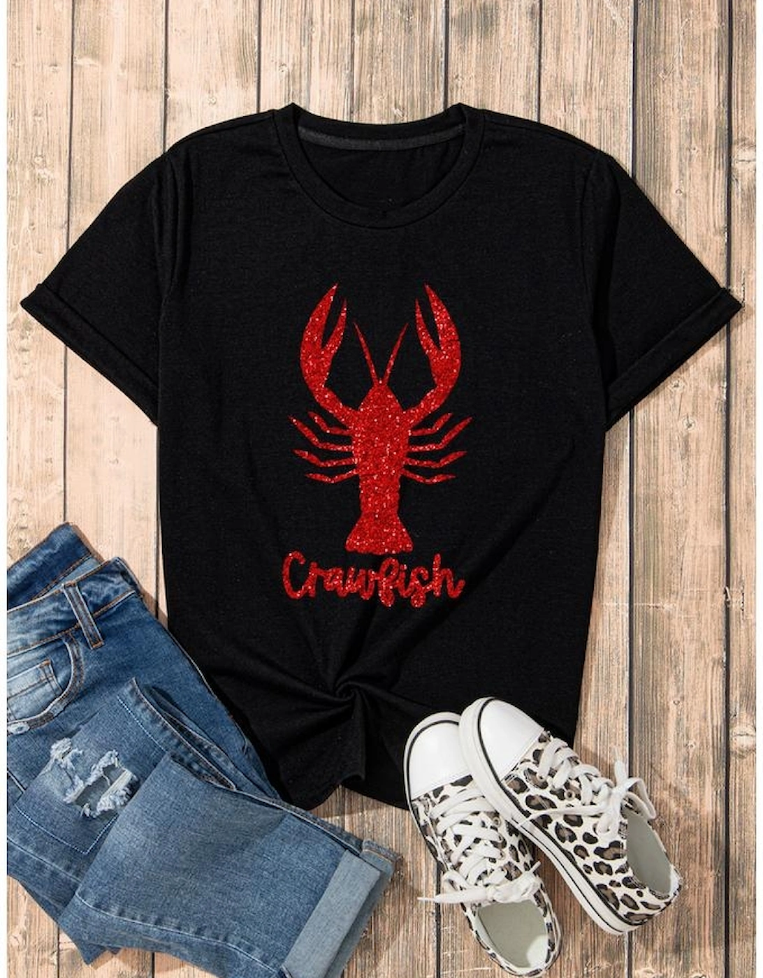Black Shimmering Crawfish Graphic Tee
