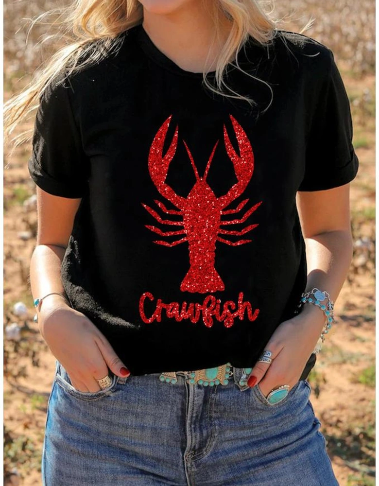 Black Shimmering Crawfish Graphic Tee