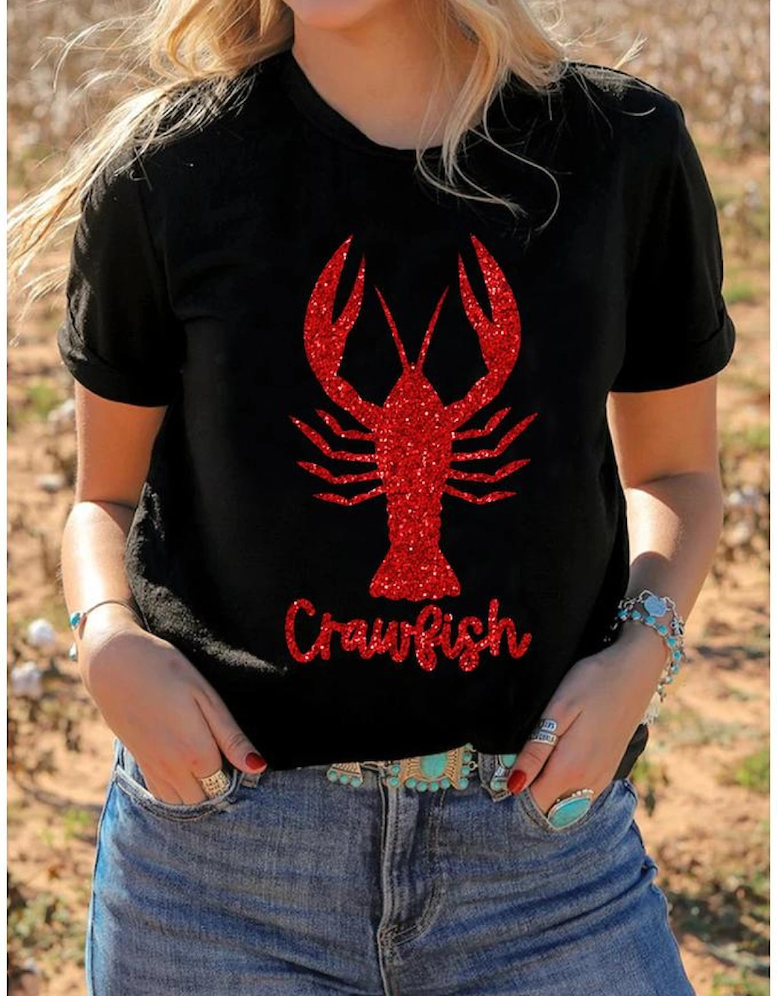 Black Shimmering Crawfish Graphic Tee, 11 of 10