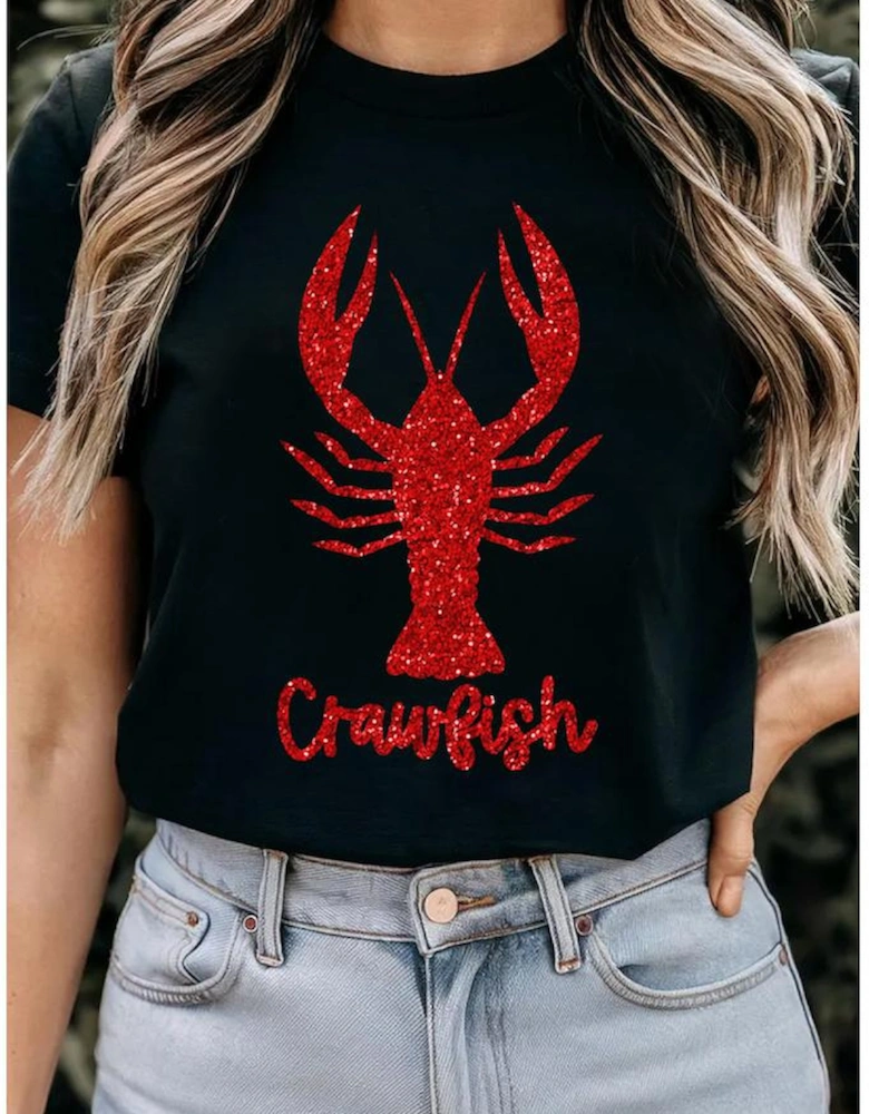 Black Shimmering Crawfish Graphic Tee