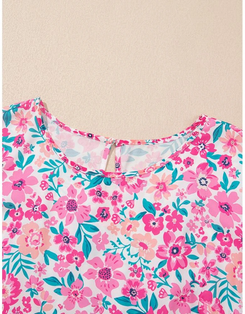 White Plus Size Floral Print Frilled Short Sleeve Flare Dress