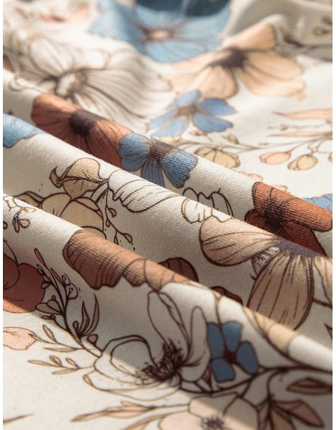 Khaki Floral Print Loose Crew Neck Long Sleeve T Shirt