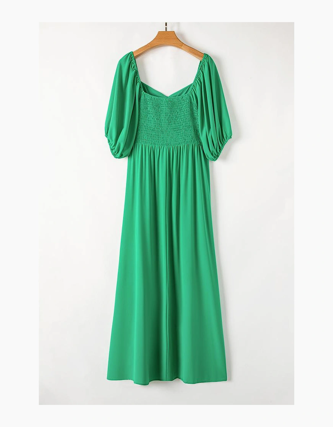Bright Green Ruched Front Puff Sleeve Plus Size Long Dress