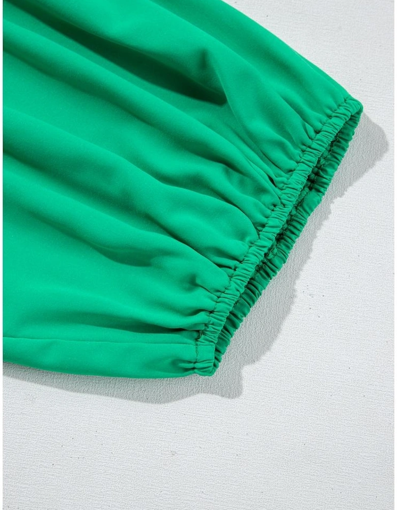 Bright Green Ruched Front Puff Sleeve Plus Size Long Dress