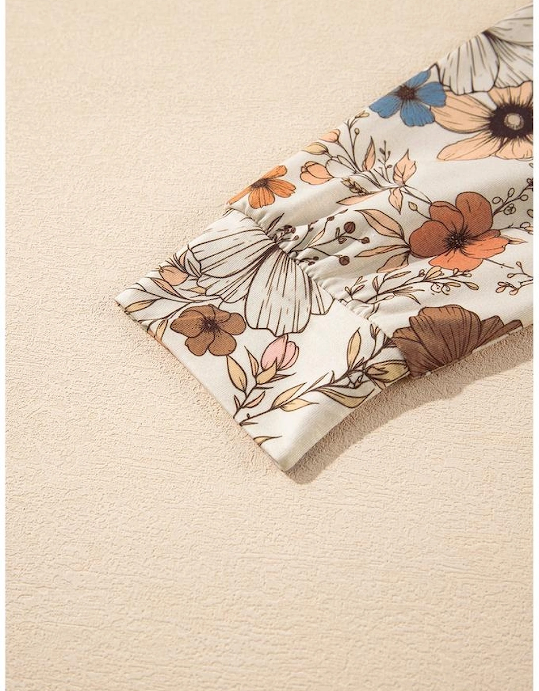 Khaki Floral Print Loose Crew Neck Long Sleeve T Shirt