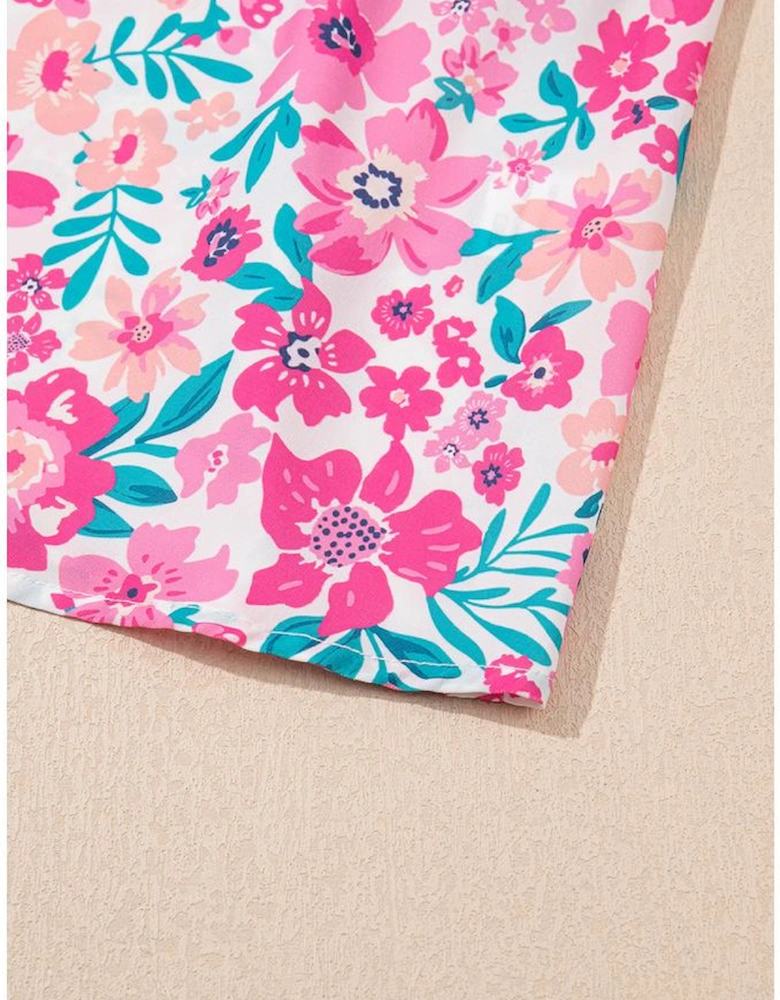 White Plus Size Floral Print Frilled Short Sleeve Flare Dress