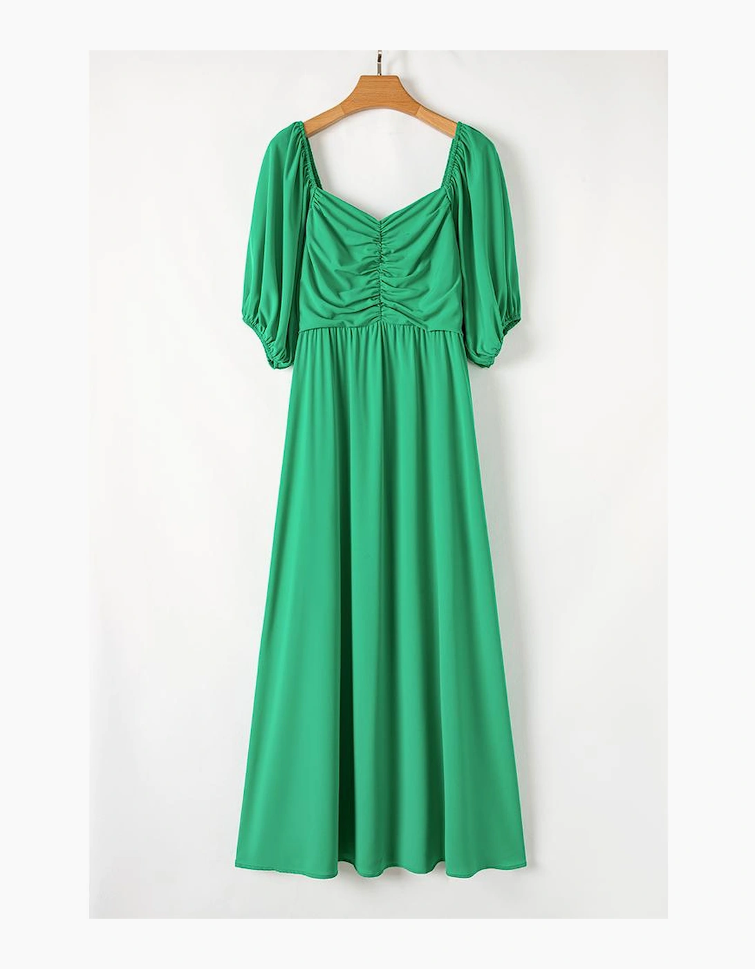 Bright Green Ruched Front Puff Sleeve Plus Size Long Dress