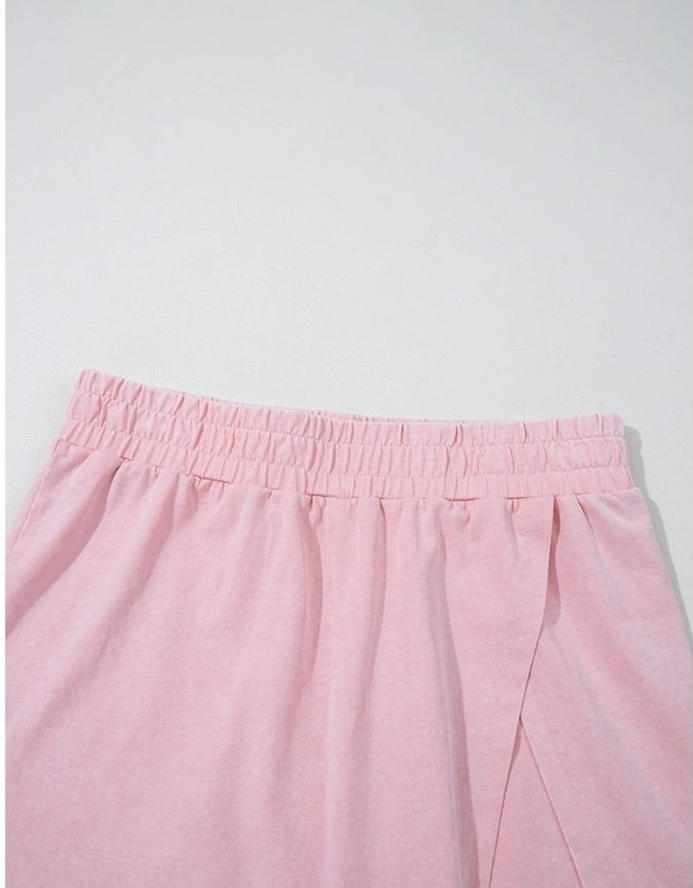 Light Pink 2 Pieces Mineral Wash Cotton Tank Top Lined Split Skirt Set