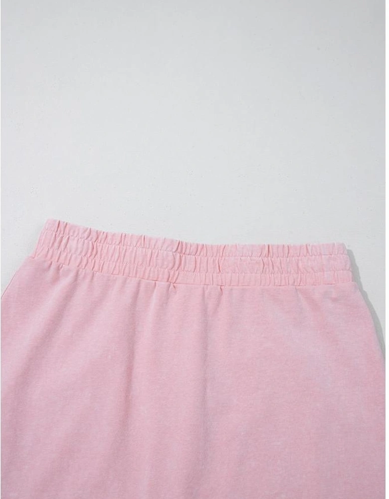 Light Pink 2 Pieces Mineral Wash Cotton Tank Top Lined Split Skirt Set