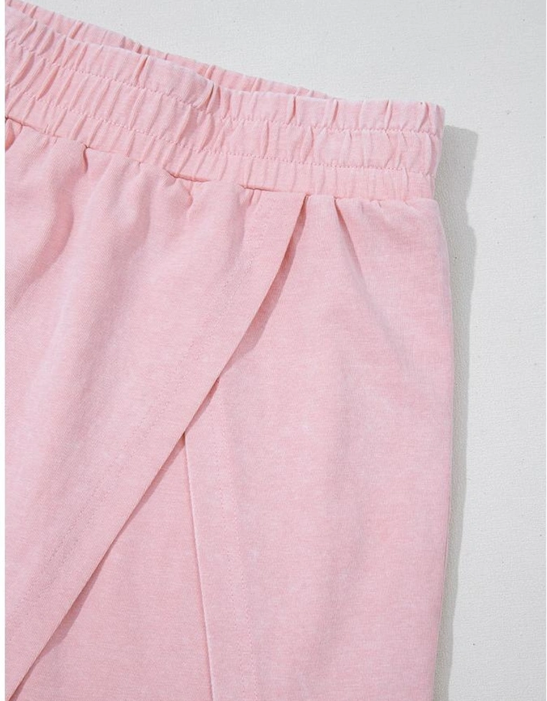 Light Pink 2 Pieces Mineral Wash Cotton Tank Top Lined Split Skirt Set
