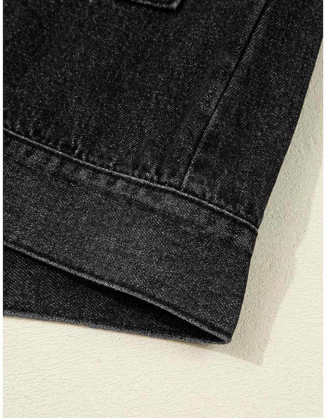 Black Big Chest Pocket Drop Shoulder Hooded Denim Jacket