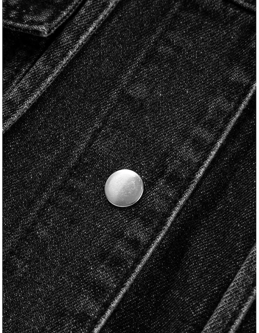 Black Big Chest Pocket Drop Shoulder Hooded Denim Jacket