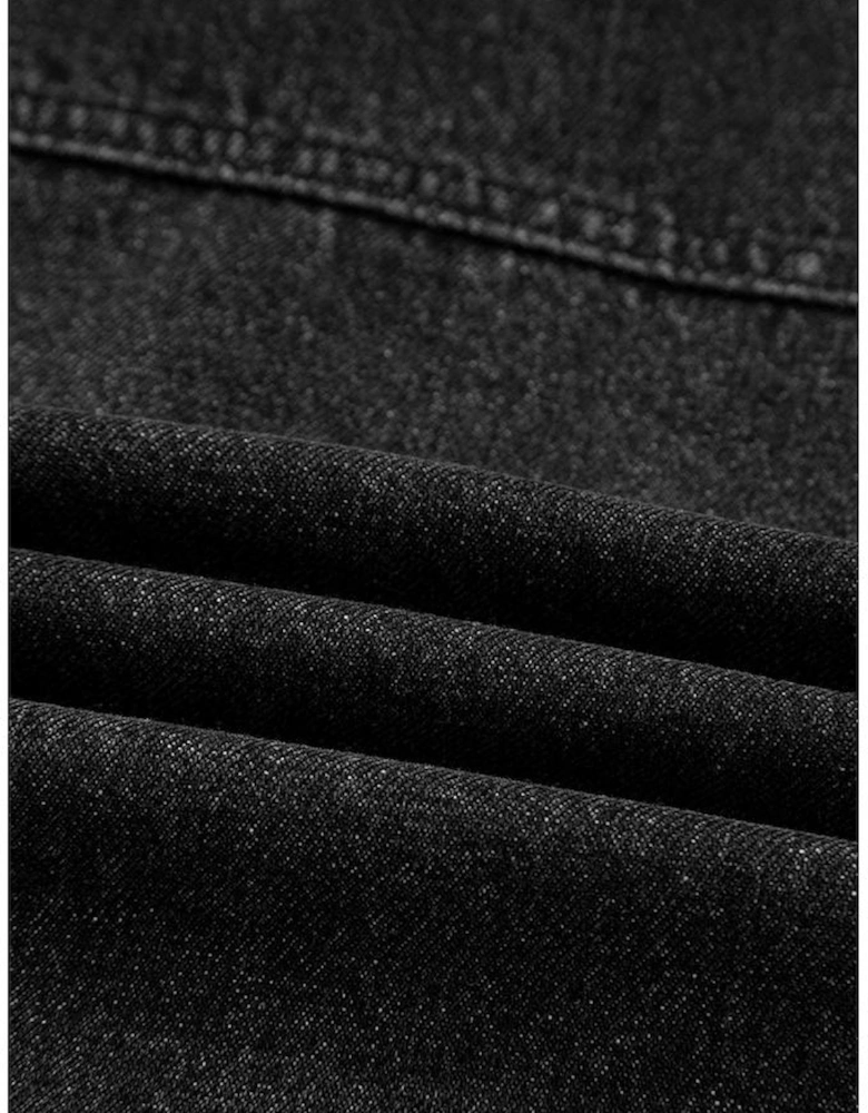 Black Big Chest Pocket Drop Shoulder Hooded Denim Jacket