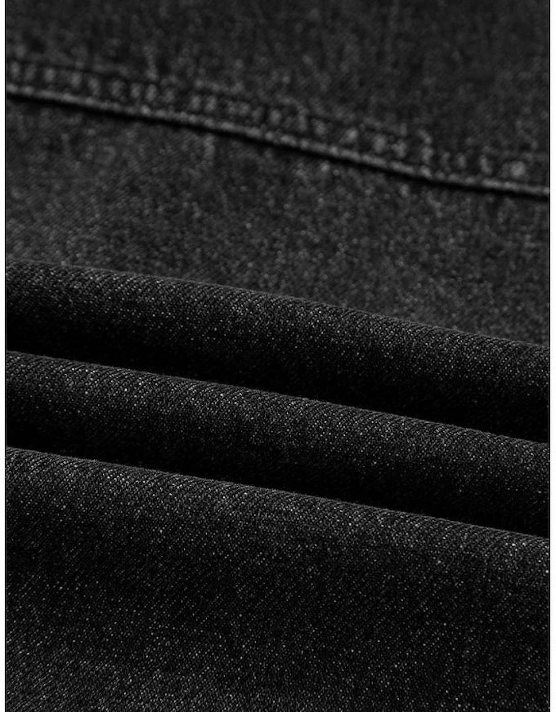 Black Big Chest Pocket Drop Shoulder Hooded Denim Jacket