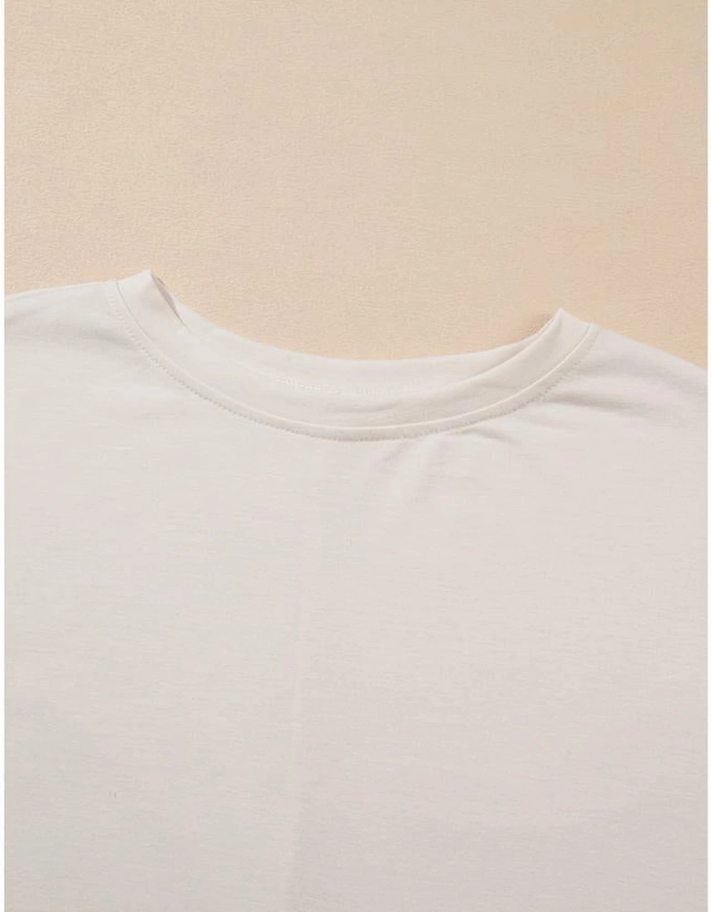 White Floral Crochet Splicing Sleeve T Shirt Dress